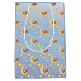 Personalized Teddy Bear Moon Soft Blue Baby Shower