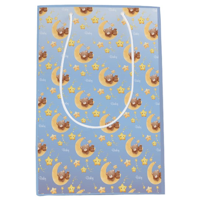 Personalized Teddy Bear Moon Soft Blue Baby Shower (Framsidan)