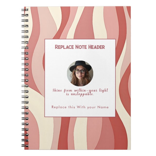 Personalized Terra Cota and Cream Wave Patterned  Anteckningsbok (Framsidan)