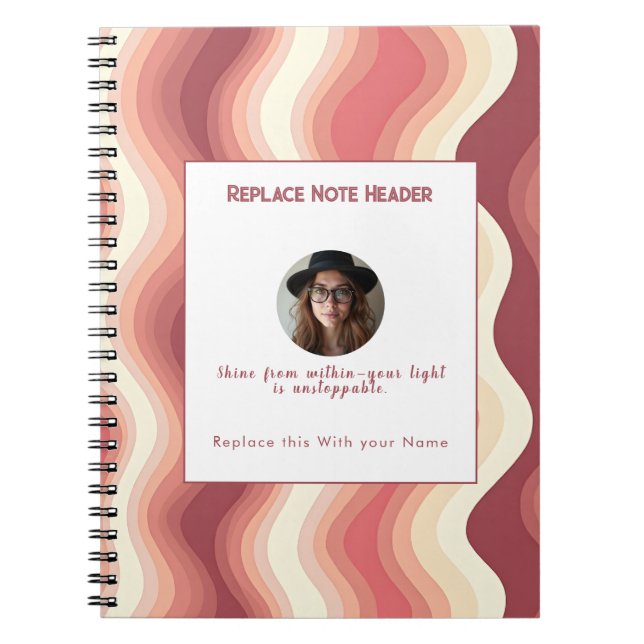 Personalized Terra Cota and Cream Wave Patterned  Anteckningsbok (Framsidan)