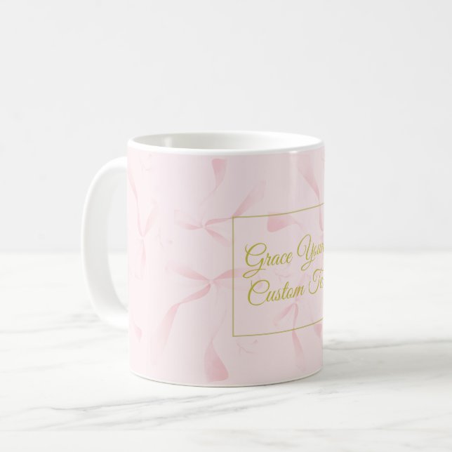 Personalized Text Pink Ribbon Pattern Design Kaffemugg (Framsida vänster)