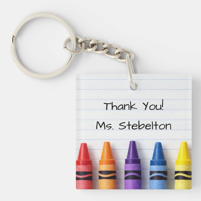 Personalized Thank You Crayon Teacher Keychain (Framsidan)