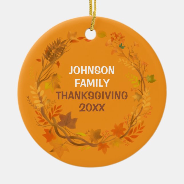 Personalized Thanksgiving Family Autumn Wreath Julgransprydnad Keramik (Framsidan)