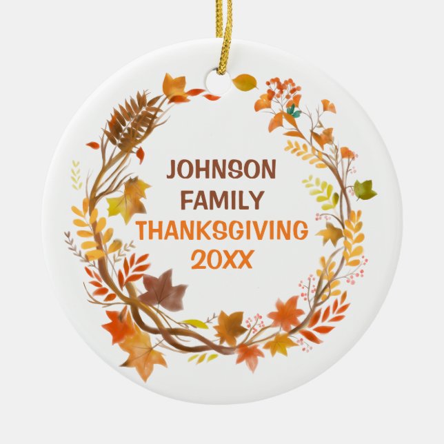 Personalized Thanksgiving Family Autumn Wreath Julgransprydnad Keramik (Framsidan)