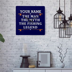 Personalized The Man The Myth The Fishing Legend Fyrkantig Klocka