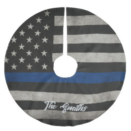 Personalized Thin Blue Line American Flag Julgransmatta Borstad Polyester