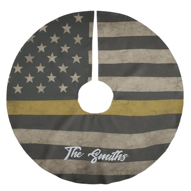 Personalized Thin Gold Line 911 Dispatcher Julgransmatta Borstad Polyester (Framsidan)