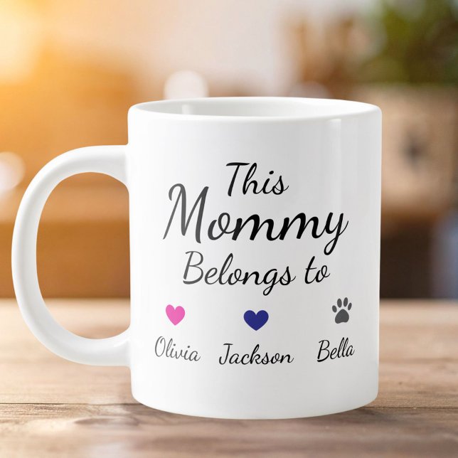 Personalized This Mommy Belongs To Kids Pet Name Jumbo Mugg (Skapare uppladdad)