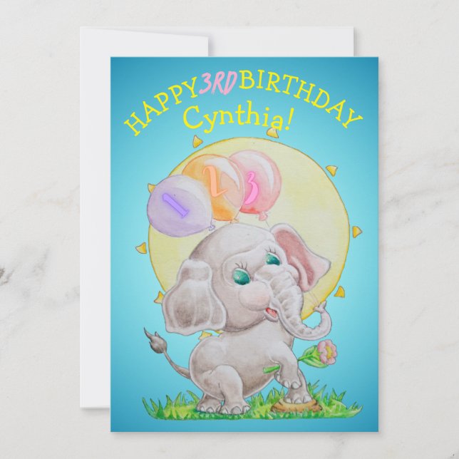 Personalized Three Years Old Girls Birthday Card  Julkort (Framsida)