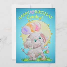 Personalized Three Years Old Girls Birthday Card Julkort