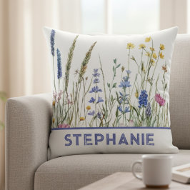 Personalized Throw Pillow – Watercolor Wildflowers Kudde