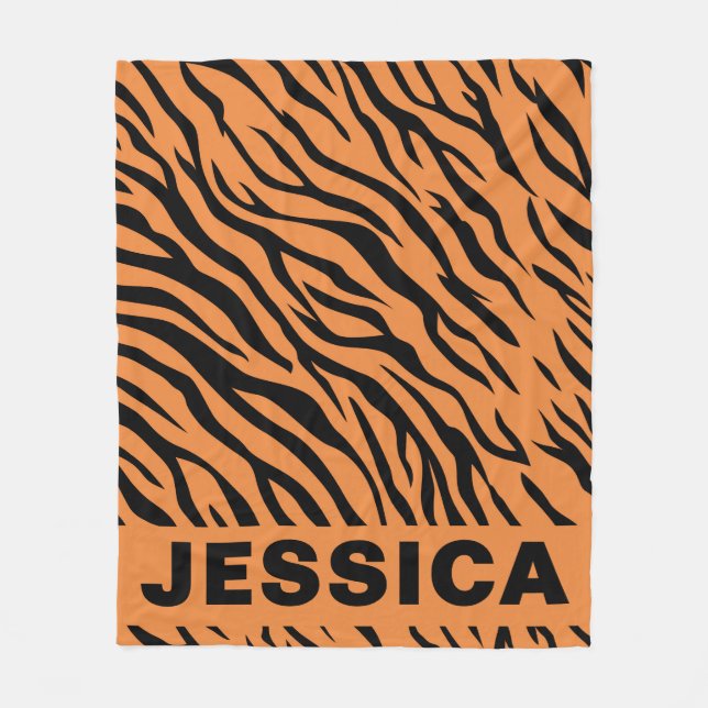 Personalized Tiger Stripes Orange Black Animal Fleecefilt (Framsidan)