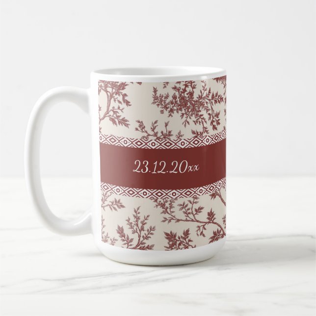 Personalized Toile De Jouy Mug Custom Name Date Gi Kaffemugg (Vänster)