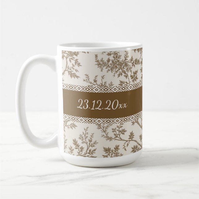 Personalized Toile De Jouy Mug Custom Name Date Kaffemugg (Vänster)