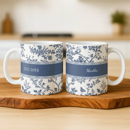 Personalized Toile De Jouy Mug Custom Name Date Kaffemugg