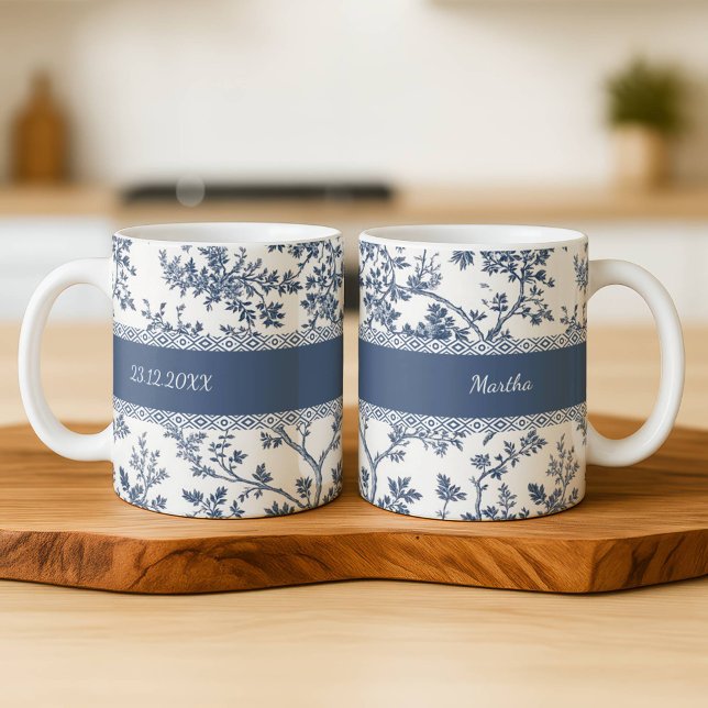 Personalized Toile De Jouy Mug Custom Name Date  Kaffemugg (Skapare uppladdad)