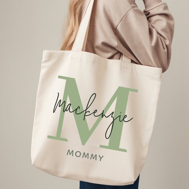 Personalized Tote Bag Sage Green Gift for New Mom Tygkasse (Personalized Tote Bag Sage Green Gift for Mom, Sage Green Modern Tote Bag Personalized Wedding Gift)