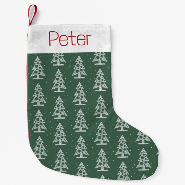 Personalized Tree Pattern Christmas Stocking  Liten Julstrumpa (Framsidan)