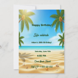 Personalized Tropical Beach Palms Adult Birthday P Inbjudningar