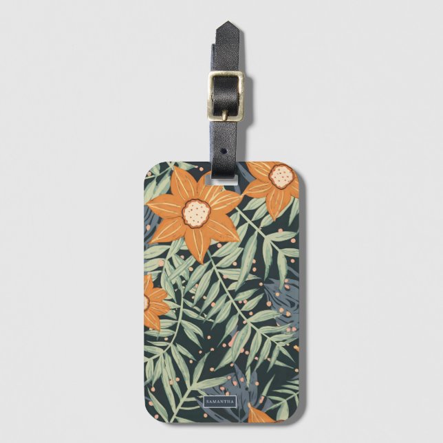 Personalized Tropical Floral Leaves  Bagagebricka (Framsida vertikal)