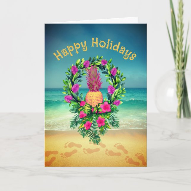 Personalized Tropical Pineapple Wreath Holiday Tack Kort (Framsida)