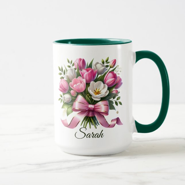 Personalized Tulip Floral Name Mug Mugg (Höger)