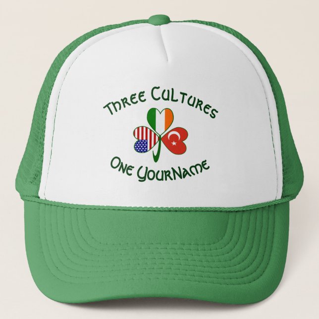 Personalized Turkey Ireland USA Flag Shamrock  Keps (Framsida)