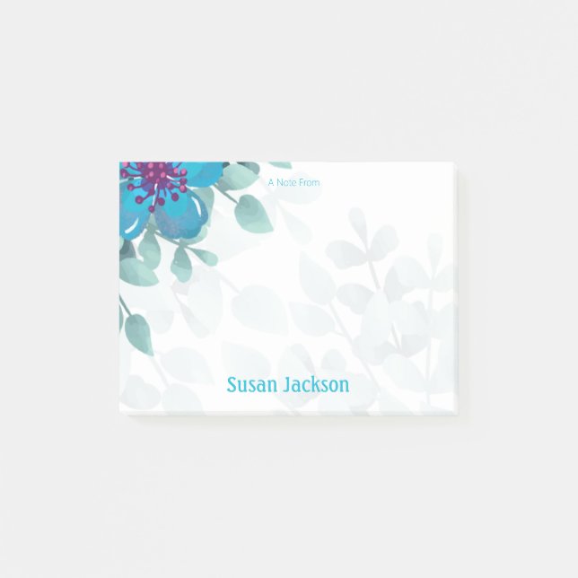 Personalized Turquoise Floral  Post-it Block (Framsida)