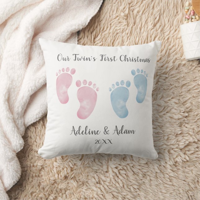 Personalized Twin Baby Footprint Pillow Kudde (Filt)
