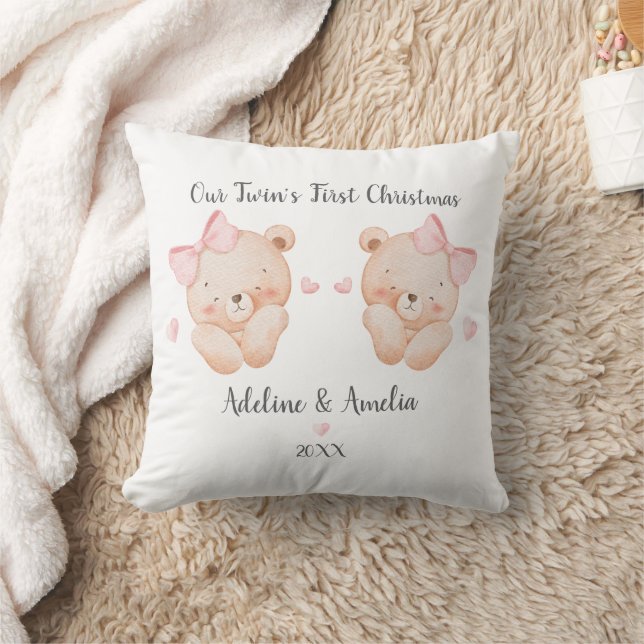 Personalized Twin Girls First Christmas Pillow Kudde (Filt)
