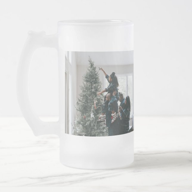 Personalized Two Sided Family Christmas Photo  Frostat Ölglas (Vänster)