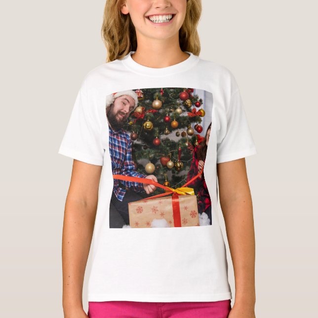Personalized Two Sided Family Christmas Photo  T Shirt (Framsida)