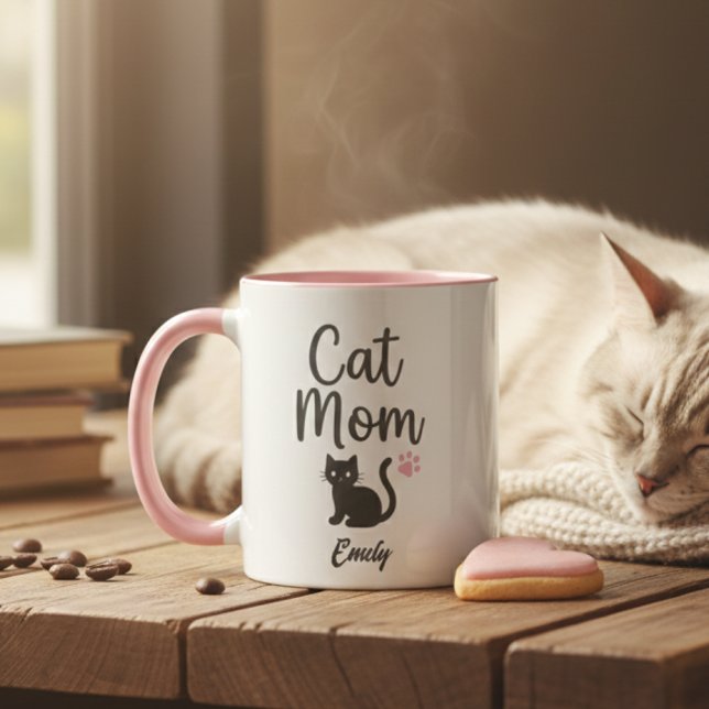 Personalized Two-Tone Cat Mom Mug Mugg (Skapare uppladdad)