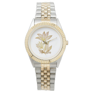 Personalized Two-Tone Golden Floral Watch Armbandsur