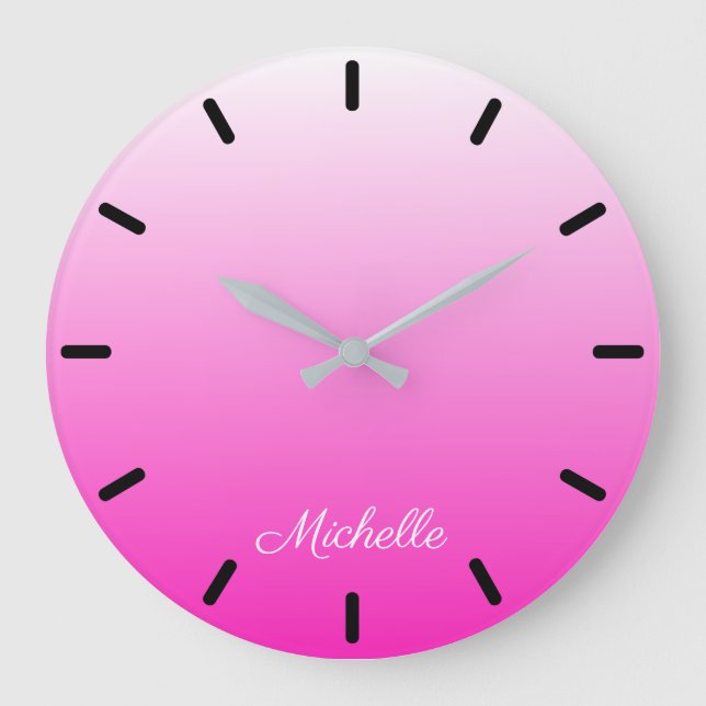 Personalized two-tone gradient ombre hot pink stor klocka (Framsida)