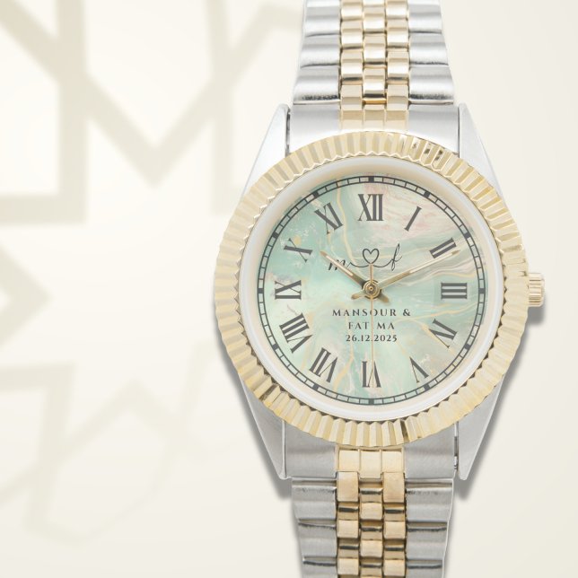 Personalized Two-Tone Watch ∣ Aqua Marble Gift Armbandsur (Skapare uppladdad)