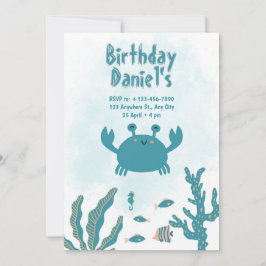 Personalized Under the Sea Crab Birthday Invitatio Inbjudningar