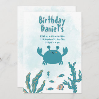 Personalized Under the Sea Crab Birthday Invitatio Inbjudningar