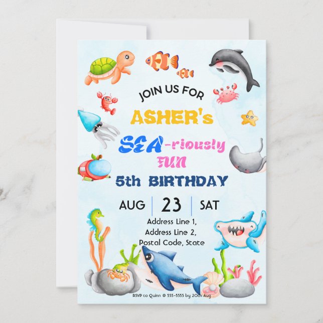 Personalized Under the Sea Downloadable Birthday I Inbjudningar (Framsida)