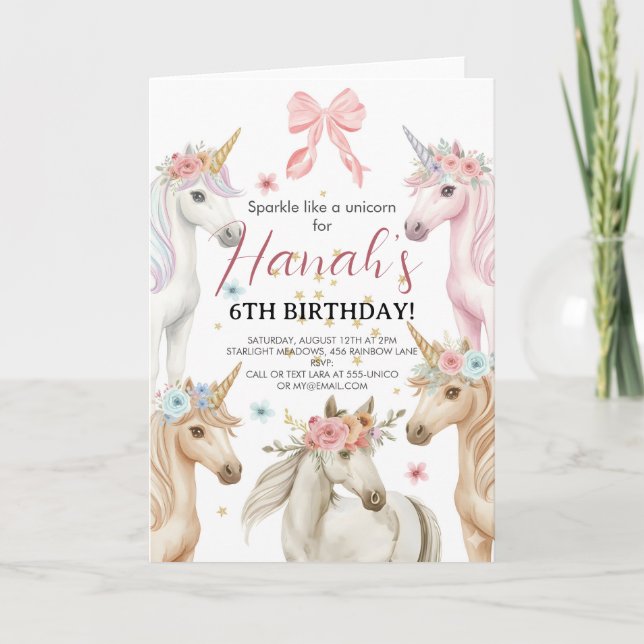 Personalized Unicorn Birthday Invitation Custom  Kort (Framsida)