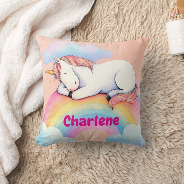 Personalized Unicorn Gift, Watercolors,  Kudde (Filt)