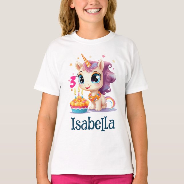 Personalized Unicorn Girl Birthday Party T Shirt (Framsida)