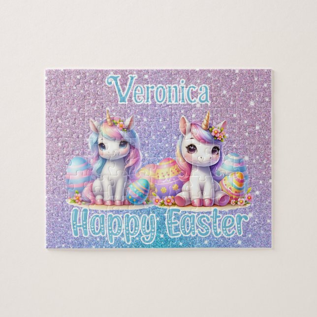 Personalized Unicorn Happy Easter Pussel (Horisontell)