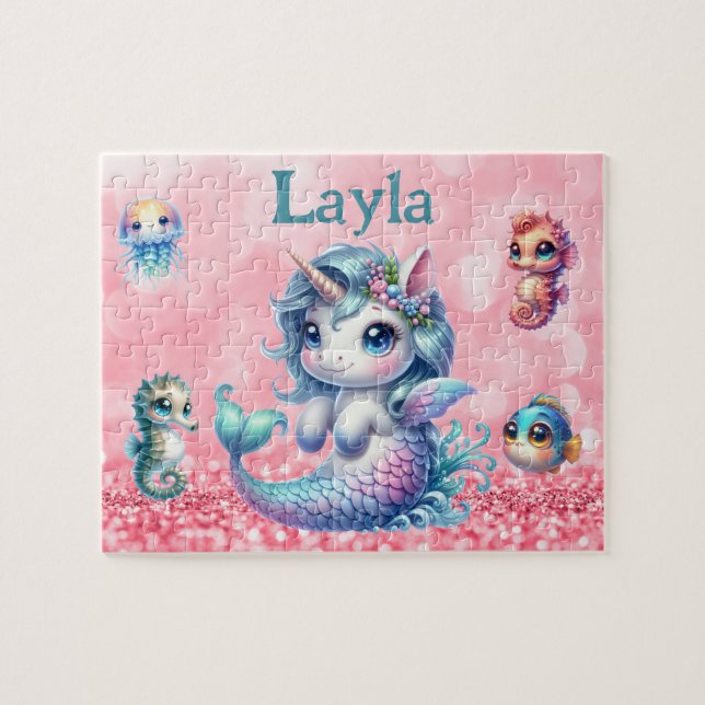 Personalized Unicorn Mermaid Child Name Puzzle  Pussel (Horisontell)