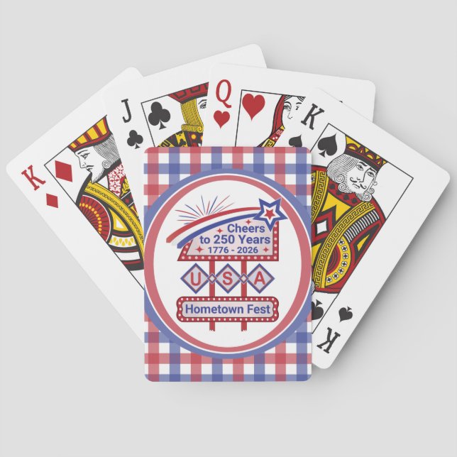 Personalized USA 250–Patriotic Retro Marquee Casinokort (Baksidan)
