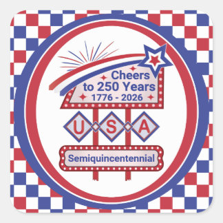 Personalized USA 250–Patriotic Retro Marquee Fyrkantigt Klistermärke