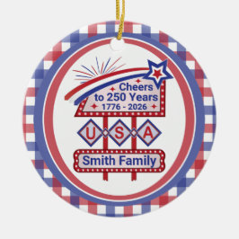 Personalized USA 250–Patriotic Retro Marquee Julgransprydnad Keramik