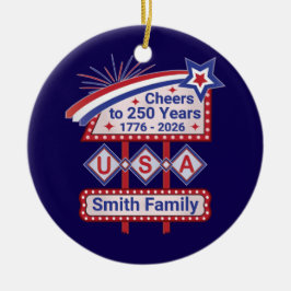Personalized USA 250–Patriotic Retro Marquee Julgransprydnad Keramik