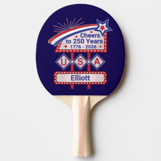 Personalized USA 250–Patriotic Retro Marquee Pingisracket