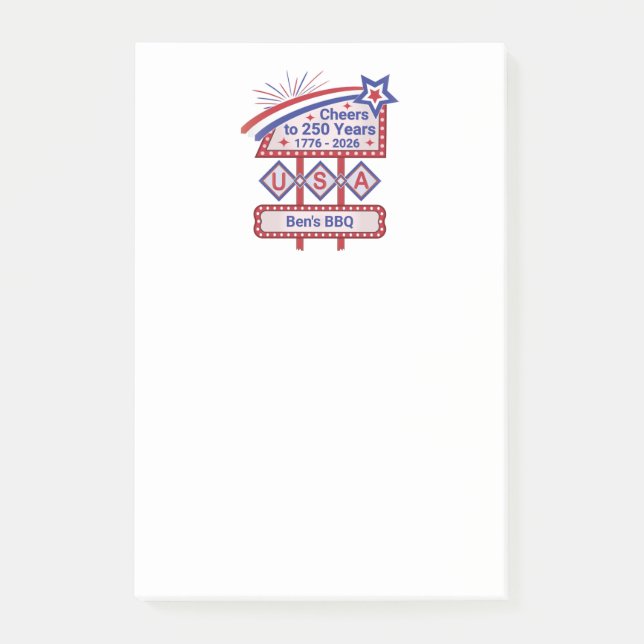 Personalized USA 250–Patriotic Retro Marquee Post-it Block (Framsida)